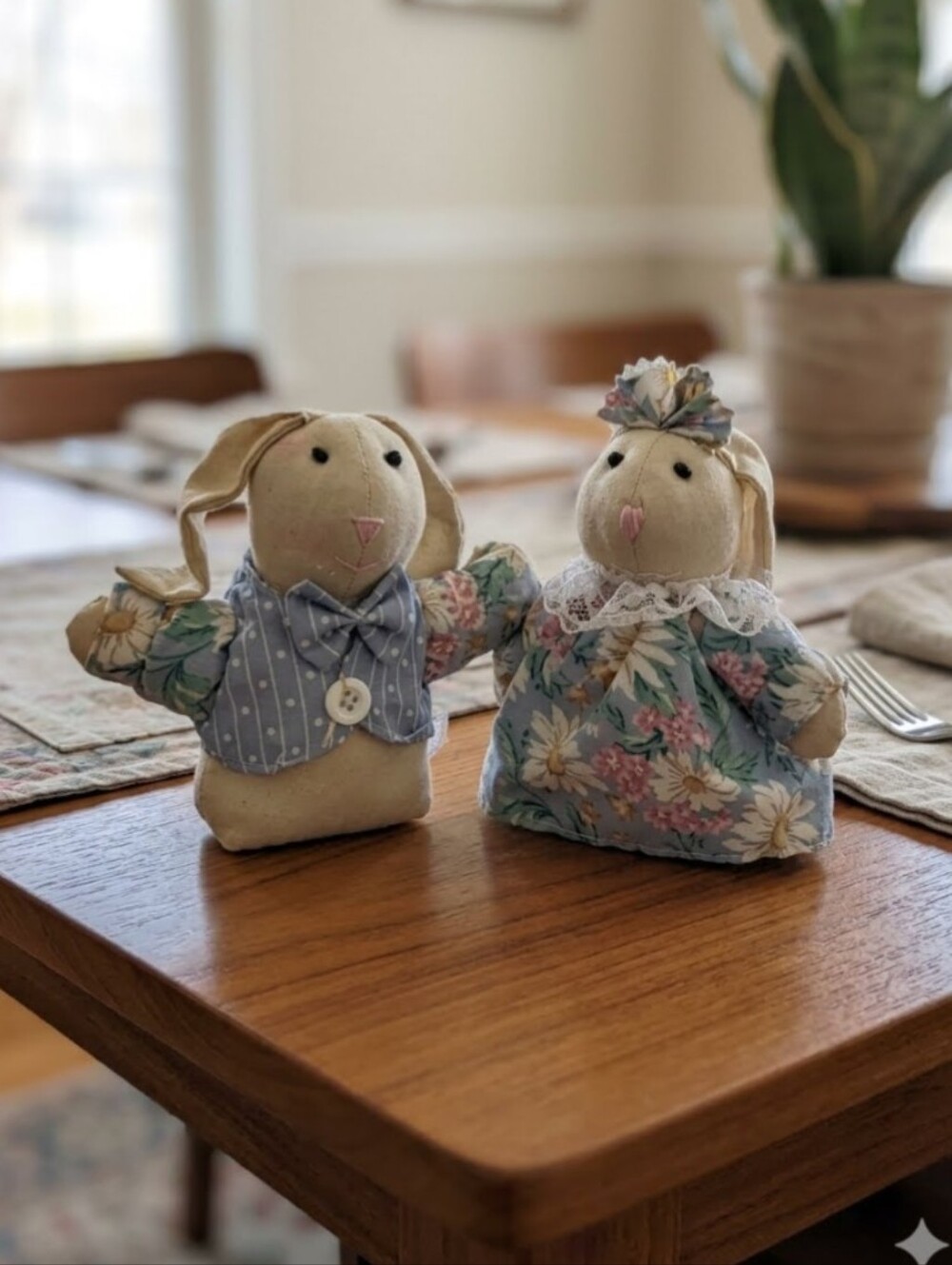 Boy and Girl Bunny Soft Table Decor Blue